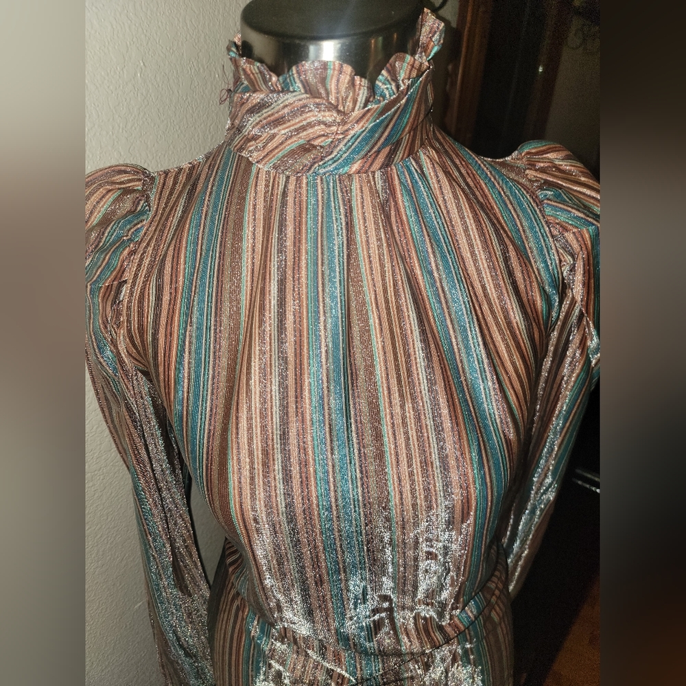 Vntg Secretary Sheer Blouse Shimmery Stripe Shirt That's It California M Top A8